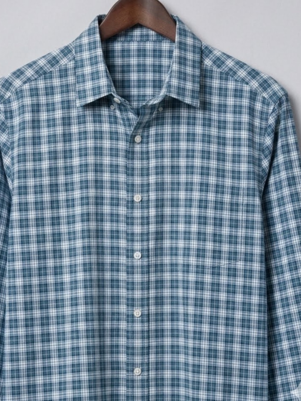 UNTUCKit Men's Teal, Navy and White Plaid Button-Down Shirt, XL